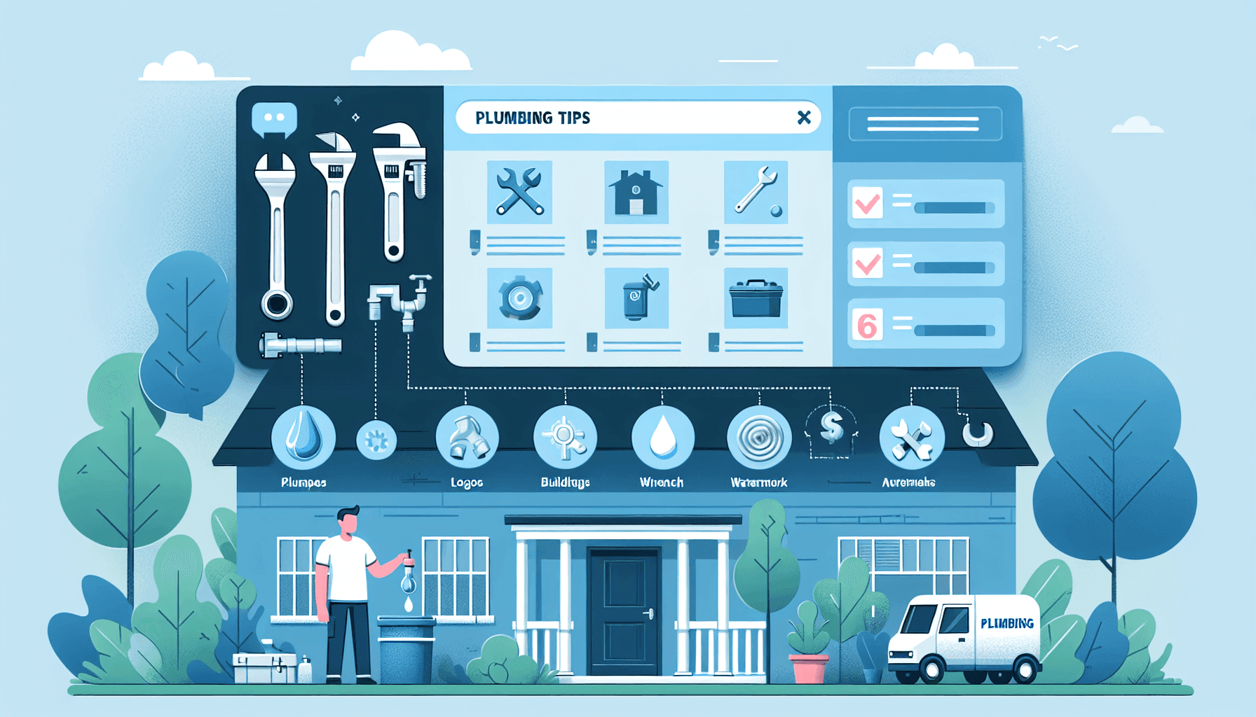 Checklist of plumbing tips with icons for each tip
